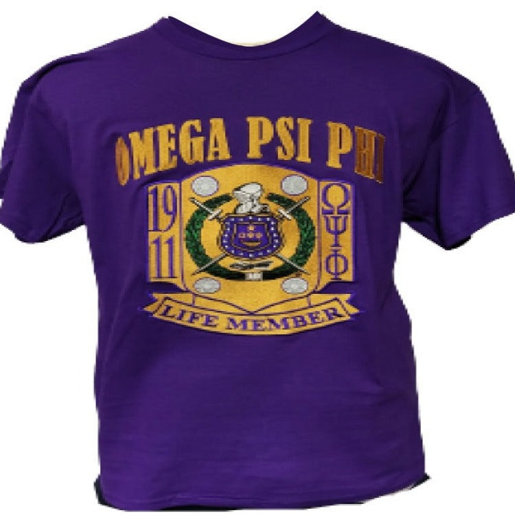 Omega Psi Phi Life Member Fully Embroidered T shirt Purple