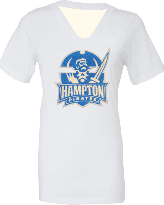 Hampton University | Embroidered Chenille Ladies Cut Fitted V-neck T-shirt